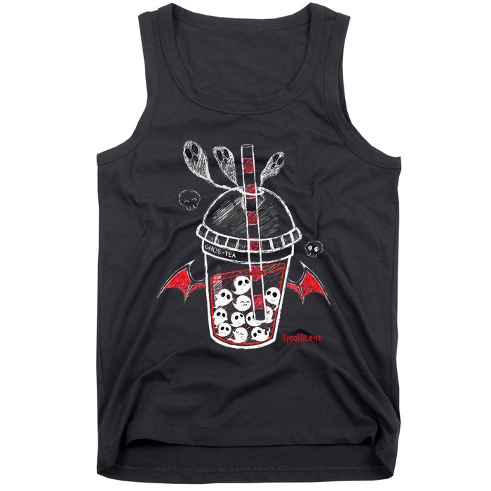 Spookscene Ghos Tea Spooky Boba Emo Goth Alt Red Tank Top