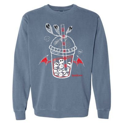 Spookscene Ghos Tea Spooky Boba Emo Goth Alt Red Garment-Dyed Sweatshirt