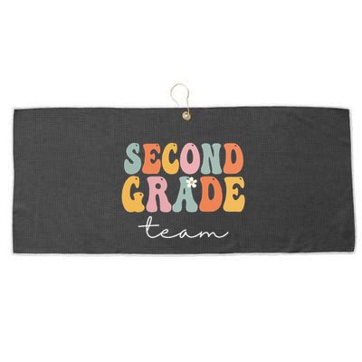 Second Grade Team Retro Groovy Vintage First Day Of School Large Microfiber Waffle Golf Towel