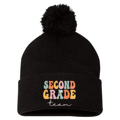 Second Grade Team Retro Groovy Vintage First Day Of School Pom Pom 12in Knit Beanie