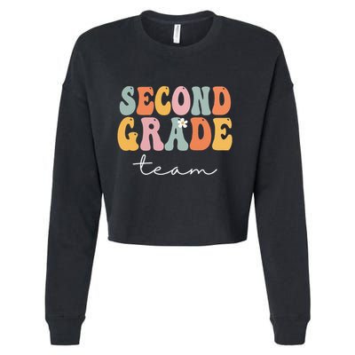 Second Grade Team Retro Groovy Vintage First Day Of School Cropped Pullover Crew