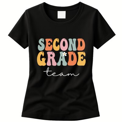 Second Grade Team Retro Groovy Vintage First Day Of School Womens T-Shirt