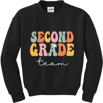 Second Grade Team Retro Groovy Vintage First Day Of School Kids Sweatshirt