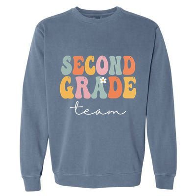 Second Grade Team Retro Groovy Vintage First Day Of School Garment-Dyed Sweatshirt