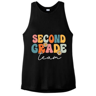 Second Grade Team Retro Groovy Back To School 2nd Grade Ladies PosiCharge Tri-Blend Wicking Tank