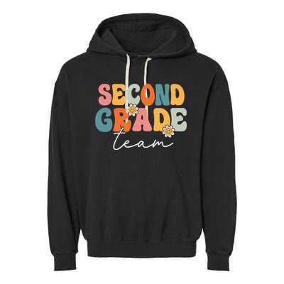 Second Grade Team Retro Groovy Back To School 2nd Grade Garment-Dyed Fleece Hoodie
