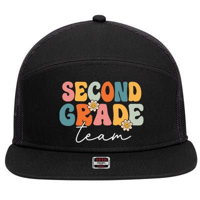Second Grade Team Retro Groovy Back To School 2nd Grade 7 Panel Mesh Trucker Snapback Hat
