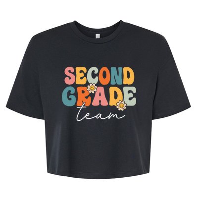 Second Grade Team Retro Groovy Back To School 2nd Grade Bella+Canvas Jersey Crop Tee