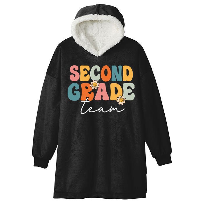 Second Grade Team Retro Groovy Back To School 2nd Grade Hooded Wearable Blanket