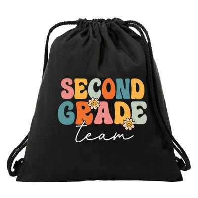 Second Grade Team Retro Groovy Back To School 2nd Grade Drawstring Bag