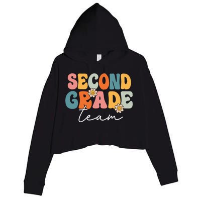 Second Grade Team Retro Groovy Back To School 2nd Grade Crop Fleece Hoodie