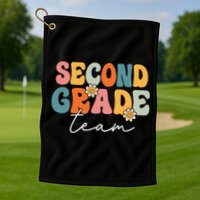 Second Grade Team Retro Groovy Back To School 2nd Grade Golf Towel