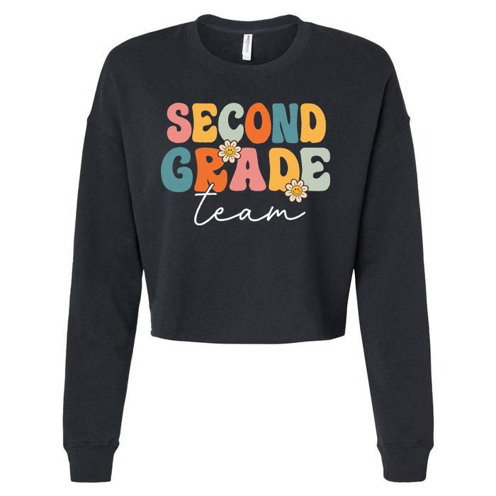 Second Grade Team Retro Groovy Back To School 2nd Grade Cropped Pullover Crew