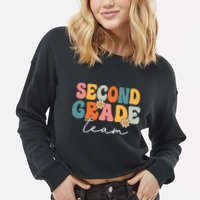 Second Grade Team Retro Groovy Back To School 2nd Grade Cropped Pullover Crew