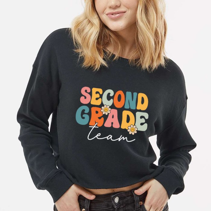 Second Grade Team Retro Groovy Back To School 2nd Grade Cropped Pullover Crew