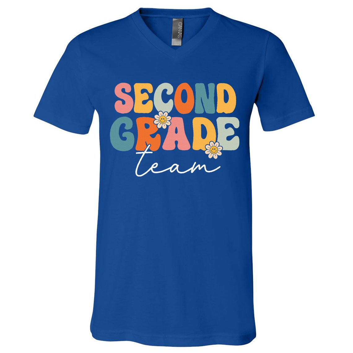 Second Grade Team Retro Groovy Back To School 2nd Grade V-Neck T-Shirt