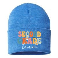 Second Grade Team Retro Groovy Back To School 2nd Grade Sustainable Knit Beanie