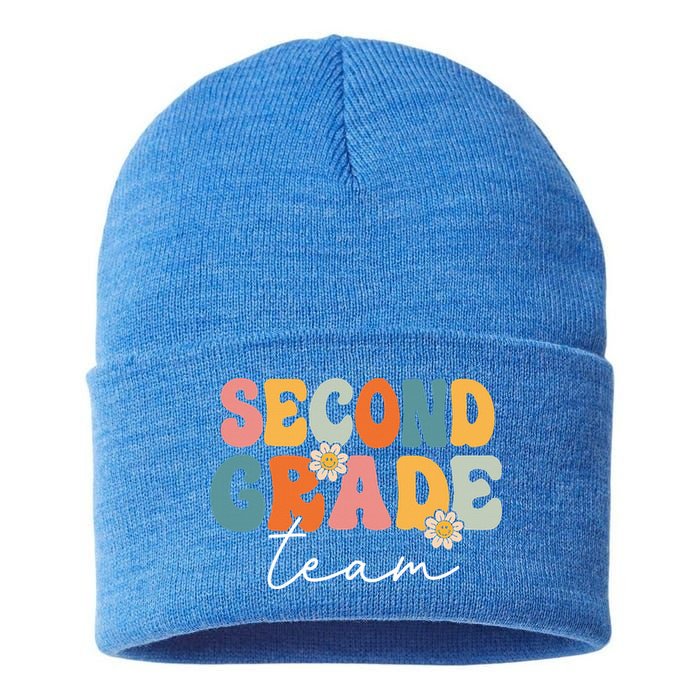 Second Grade Team Retro Groovy Back To School 2nd Grade Sustainable Knit Beanie