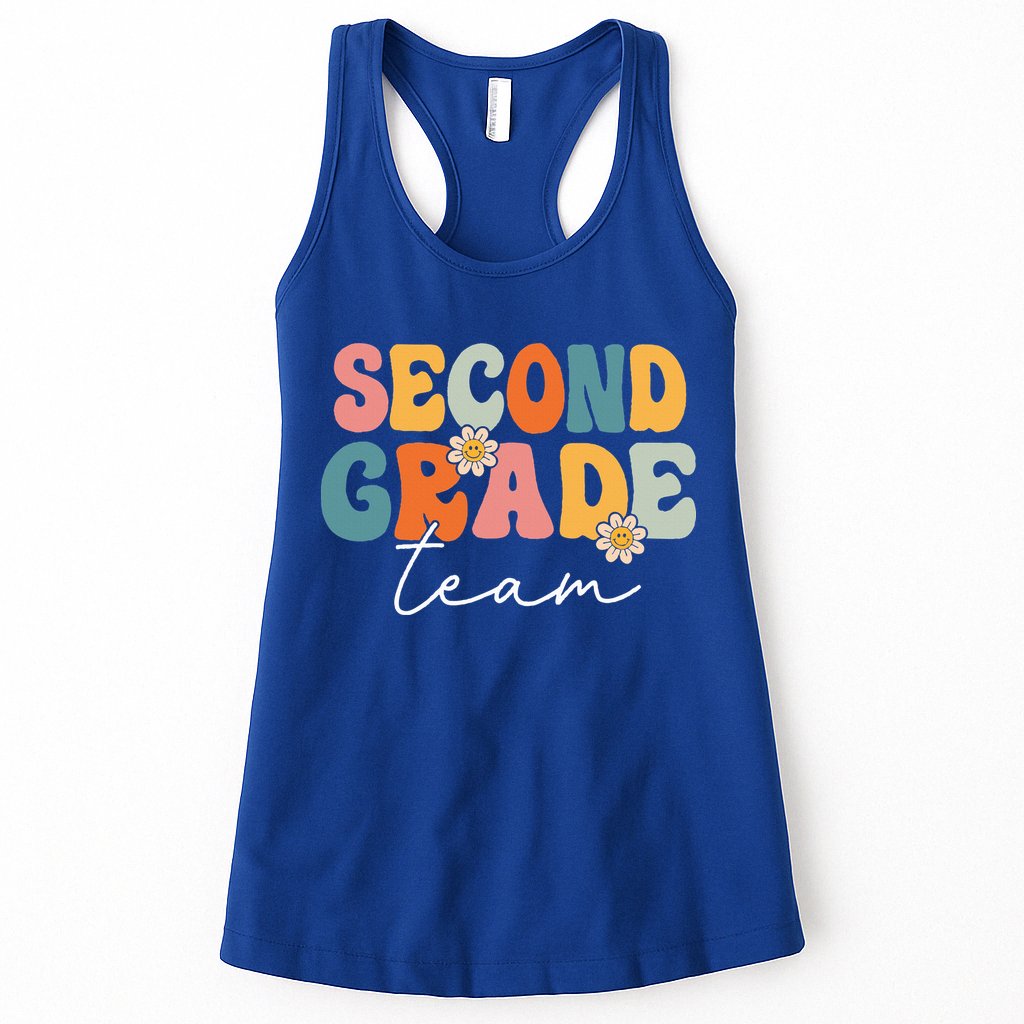 Second Grade Team Retro Groovy Back To School 2nd Grade Womens Tank Top