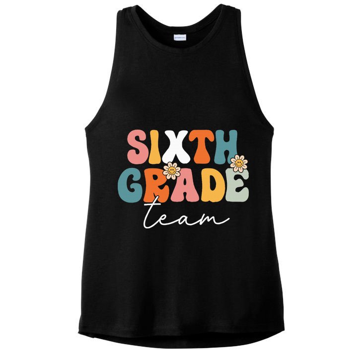 Sixth Grade Team Retro Groovy Back To School 6th Grade Ladies PosiCharge Tri-Blend Wicking Tank