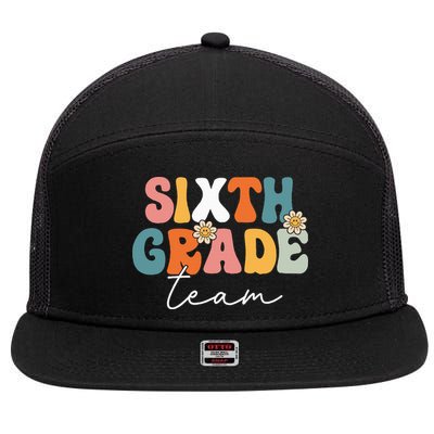 Sixth Grade Team Retro Groovy Back To School 6th Grade 7 Panel Mesh Trucker Snapback Hat
