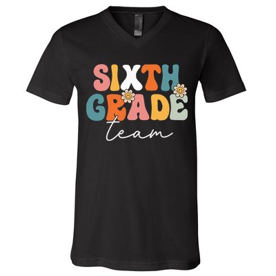 Sixth Grade Team Retro Groovy Back To School 6th Grade V-Neck T-Shirt