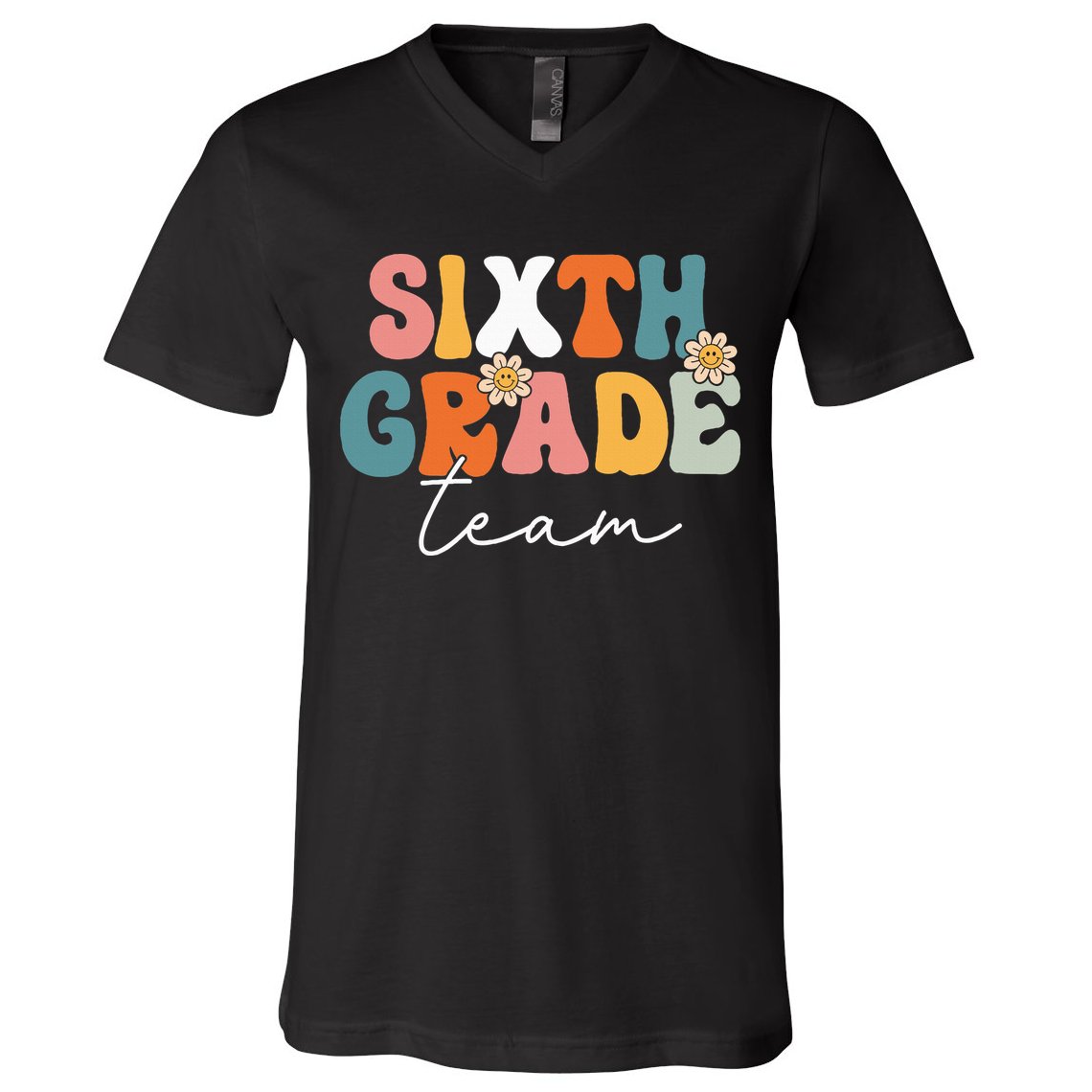 Sixth Grade Team Retro Groovy Back To School 6th Grade V-Neck T-Shirt