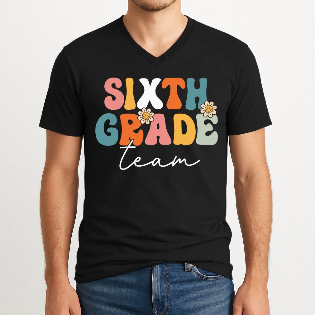 Sixth Grade Team Retro Groovy Back To School 6th Grade V-Neck T-Shirt