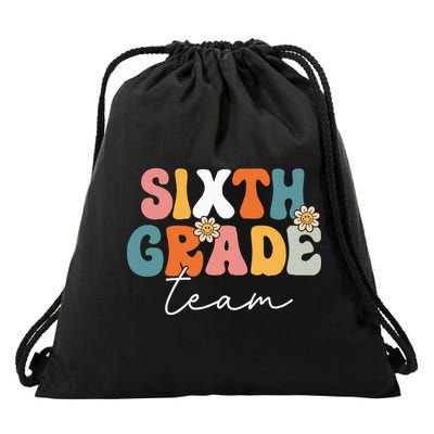 Sixth Grade Team Retro Groovy Back To School 6th Grade Drawstring Bag