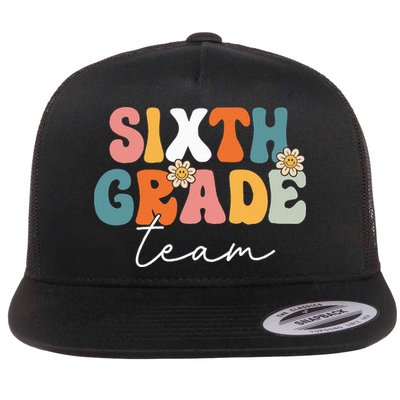 Sixth Grade Team Retro Groovy Back To School 6th Grade Flatbill Hat