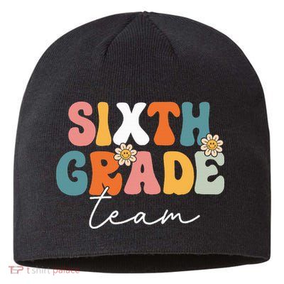 Sixth Grade Team Retro Groovy Back To School 6th Grade Sustainable Beanie