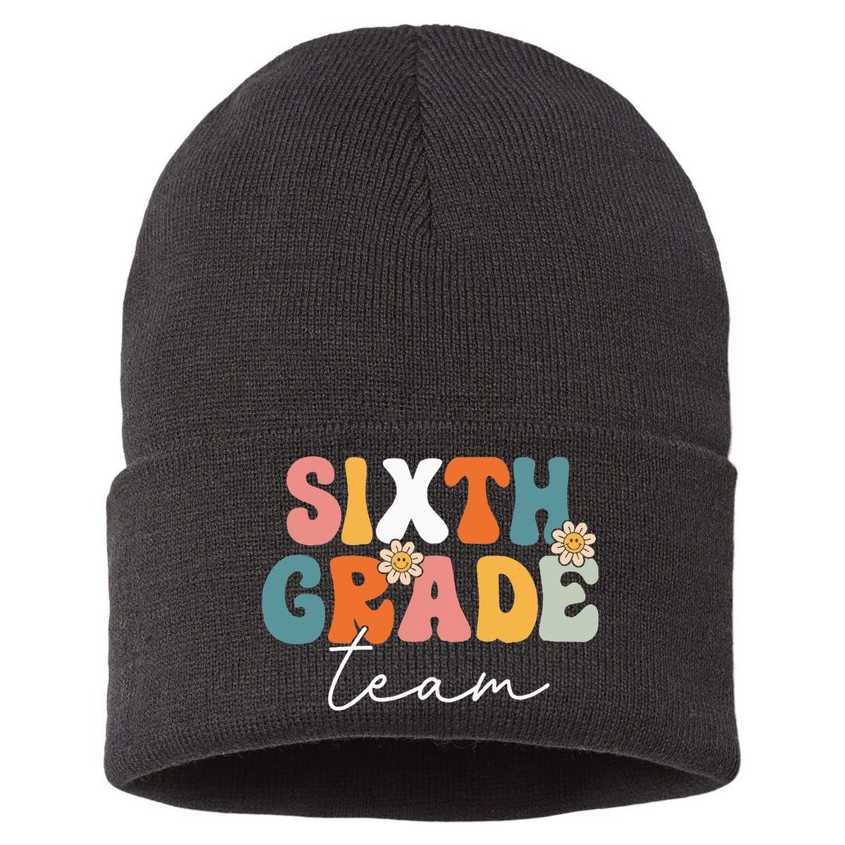 Sixth Grade Team Retro Groovy Back To School 6th Grade Sustainable Knit Beanie