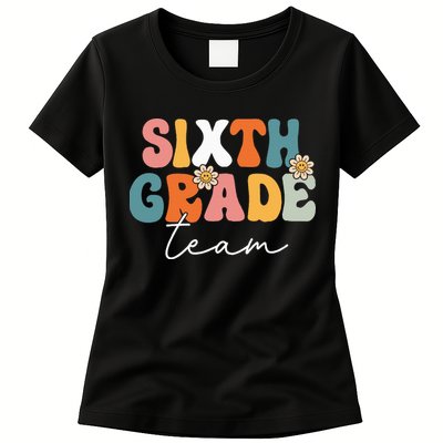 Sixth Grade Team Retro Groovy Back To School 6th Grade Womens T-Shirt
