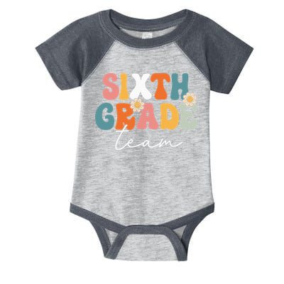 Sixth Grade Team Retro Groovy Back To School 6th Grade Infant Baby Jersey Bodysuit
