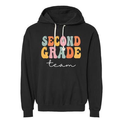 Second Grade Team Retro Groovy Vintage First Day Of School Garment-Dyed Fleece Hoodie