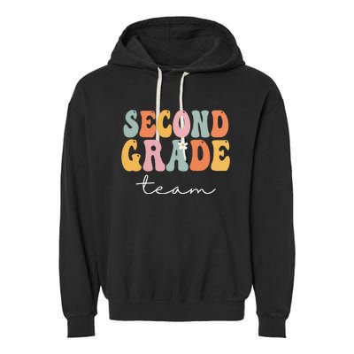 Second Grade Team Retro Groovy Vintage First Day Of School Garment-Dyed Fleece Hoodie