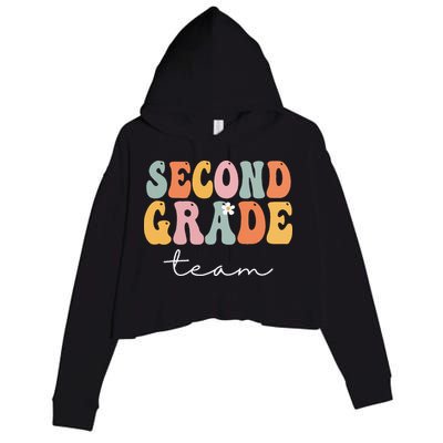 Second Grade Team Retro Groovy Vintage First Day Of School Crop Fleece Hoodie