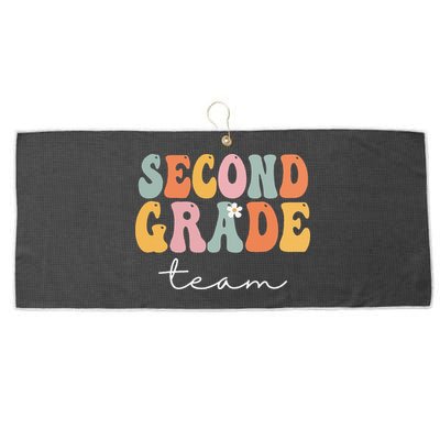 Second Grade Team Retro Groovy Vintage First Day Of School Large Microfiber Waffle Golf Towel