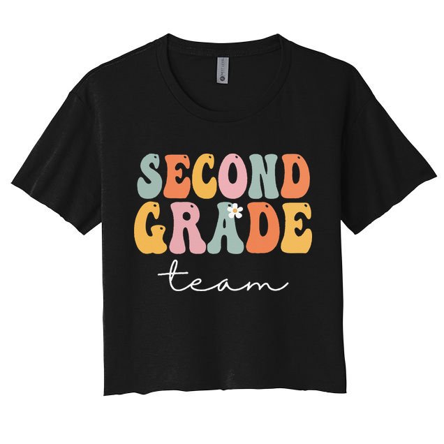 Second Grade Team Retro Groovy Vintage First Day Of School Crop Top