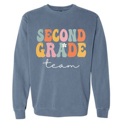 Second Grade Team Retro Groovy Vintage First Day Of School Garment-Dyed Sweatshirt