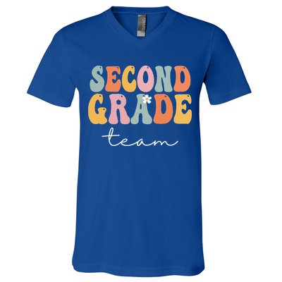 Second Grade Team Retro Groovy Vintage First Day Of School V-Neck T-Shirt