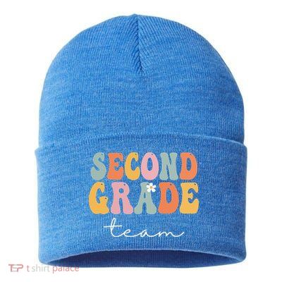Second Grade Team Retro Groovy Vintage First Day Of School Sustainable Knit Beanie