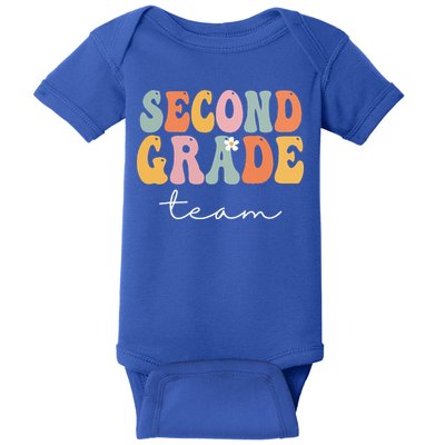 Second Grade Team Retro Groovy Vintage First Day Of School Baby Bodysuit
