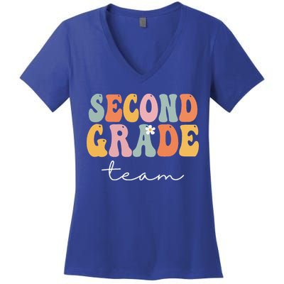 Second Grade Team Retro Groovy Vintage First Day Of School Women's V-Neck T-Shirt