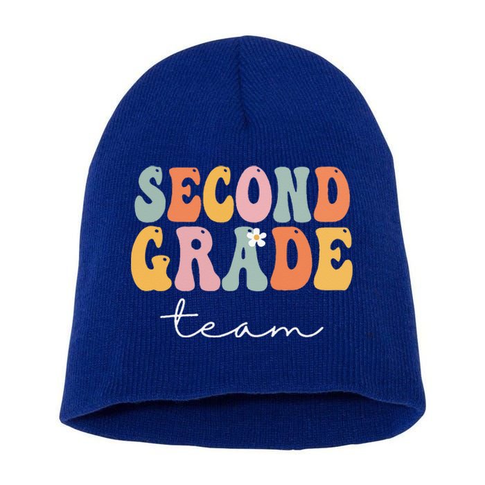 Second Grade Team Retro Groovy Vintage First Day Of School Short Acrylic Beanie