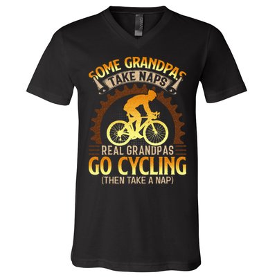 Some Grandpas Take Naps Real Grandpas Go Cycling V-Neck T-Shirt
