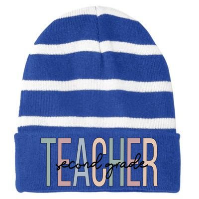 Second Grade Teacher Boho 2Nd Grade Teacher Funny Gift Striped Beanie with Solid Band