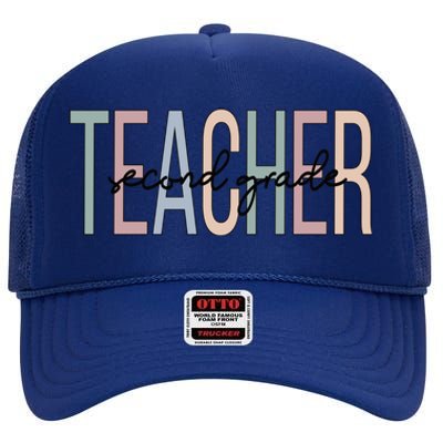 Second Grade Teacher Boho 2Nd Grade Teacher Funny Gift High Crown Mesh Back Trucker Hat