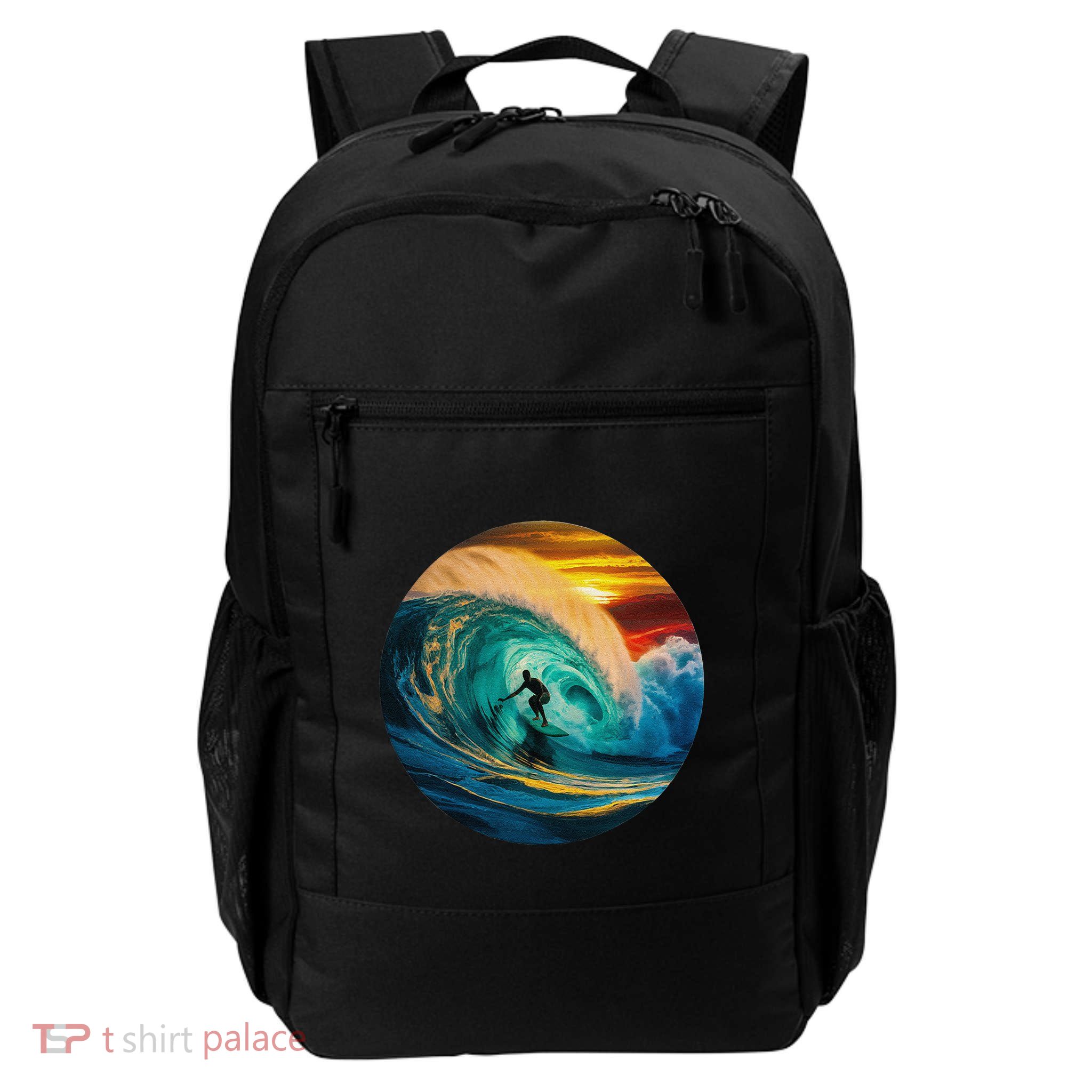 Surfer Getting Tubed And Barreled At Sunset. Art Print. Daily Commute Backpack
