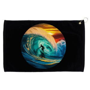 Surfer Getting Tubed And Barreled At Sunset. Art Print. Grommeted Golf Towel